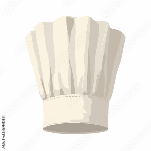 Chef's toque (hat) — pleated tall chef hat with fabric folds and subtle stitching, white background