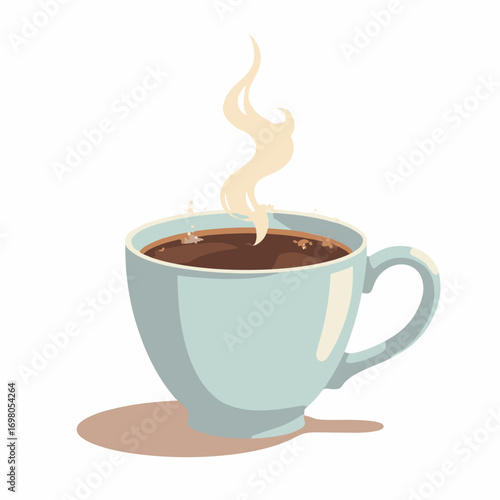 Coffee mug (steaming) — porcelain gloss, visible inner rim shadow and steam wisp, white background