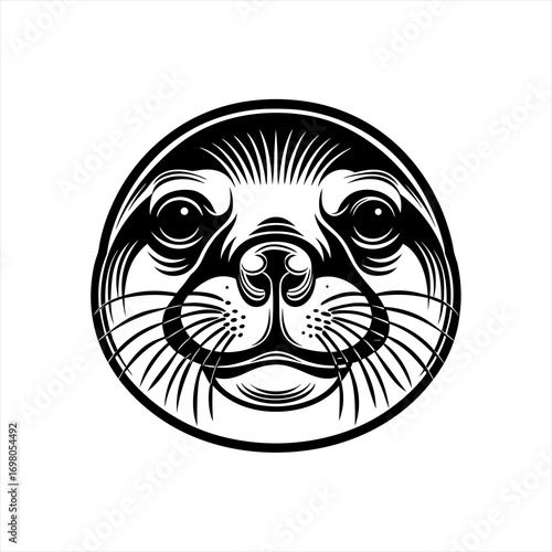 Stylized Black and White Seal Face Illustration 1.