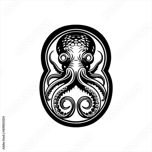 Stylized Black Octopus Emblem Design.