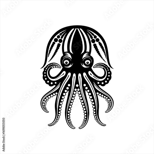 Stylized Black Octopus Illustration with Tentacles.