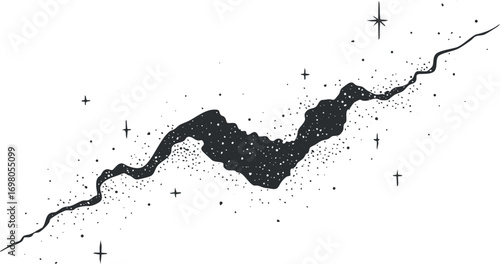 A beautiful abstract illustration of a galaxy with stars and cosmic elements. Black on transparent background.