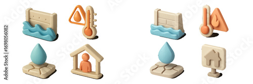 Climate change and natural disaster symbols for environmental protection and home safety awareness and preparedness