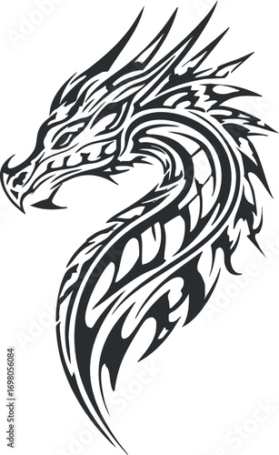 Wallpaper Mural Stylized black and white dragon illustration with sharp features and tribal design elements. Black on transparent background. Torontodigital.ca