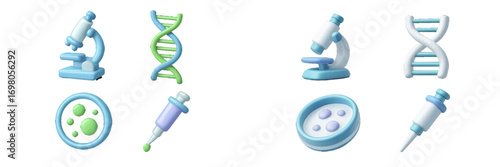 Detailed collection of scientific research instruments and biology laboratory equipment for medical, educational, and biotechnology studies