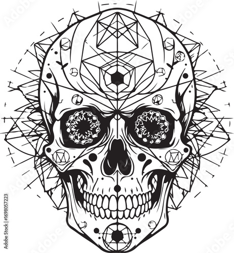 A tribal grunge tattoo design of a skull and crossbones with wings, an evil gothic symbol of death and horror