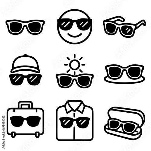 Sunglasses Icon Set Diverse Styles and Contexts.