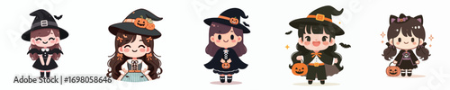 cute girl vector in halloween costume