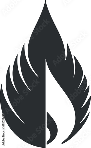 A stylized flame symbol with wings representing energy and creativity in a modern design. Black on transparent background.