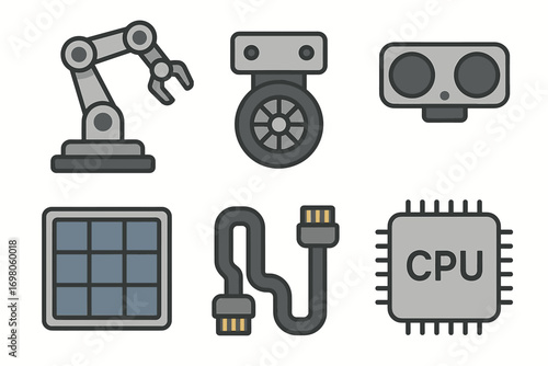 Collection of robotics and technology component icons