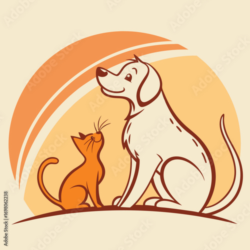 Adorable pet shop logo featuring a cute dog and cat silhouette in a playful design