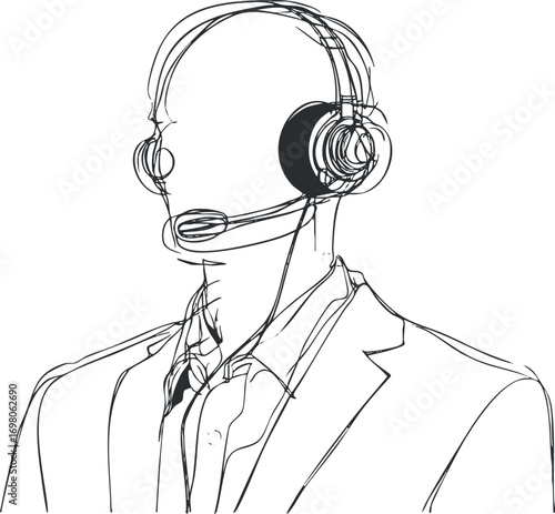 Wallpaper Mural A minimalistic line art illustration of a businessman wearing a headset for communication purposes. Black on transparent background. Torontodigital.ca