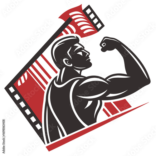 Dynamic muscular arm silhouette logo for fitness gym and athletic brands