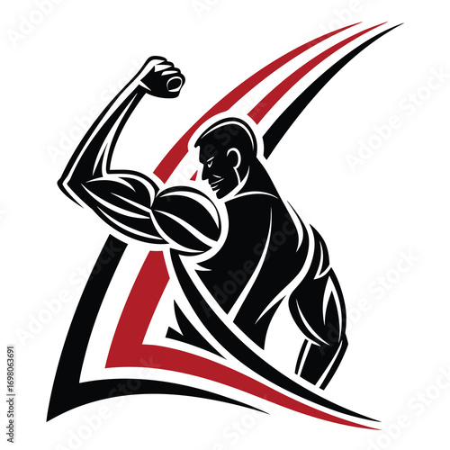 Dynamic muscular arm silhouette logo design for fitness gyms and athletic brands