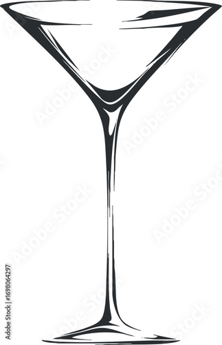 Stylish martini glass illustration perfect for cocktail menus and bar related graphics. Black on transparent background.