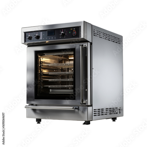 A gleaming stainless steel commercial oven stands as a symbol of culinary efficiency. 