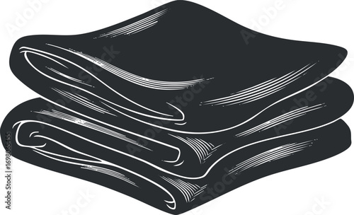 Illustration of neatly folded blankets showcasing soft texture and cozy appeal for home decor. Black on transparent background.