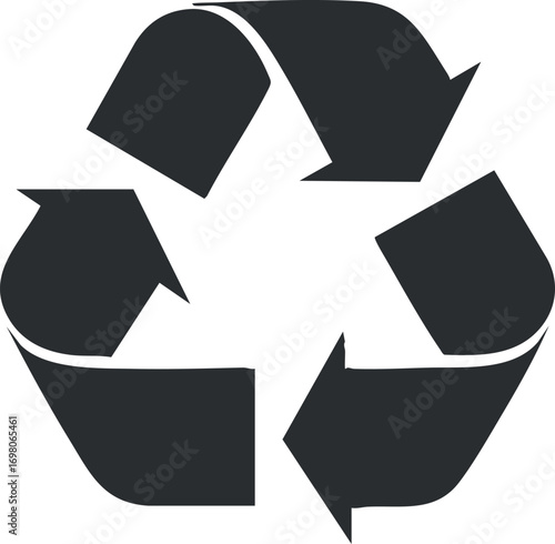 A black recycling symbol representing sustainability and eco-friendly practices for waste management. Black on transparent background.