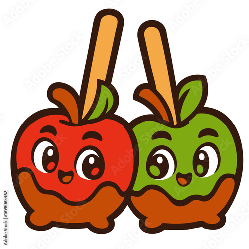 Mascot Caramel Character Cartoon Apple Twins