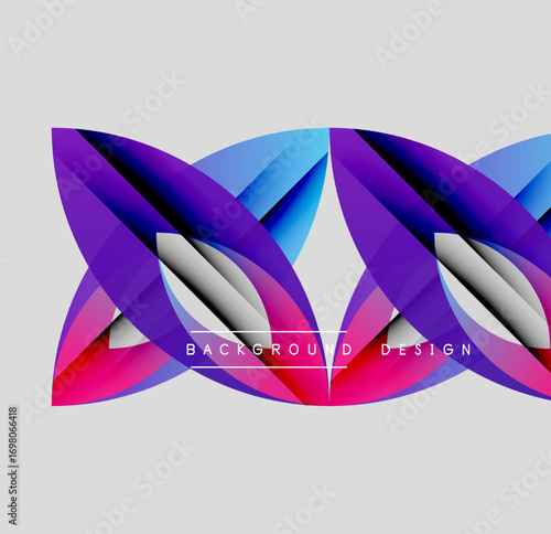 Abstract colorful design. Flowing shapes intersect, creating dynamic visual effect. Gradient hues blend smoothly. Modern aesthetic.