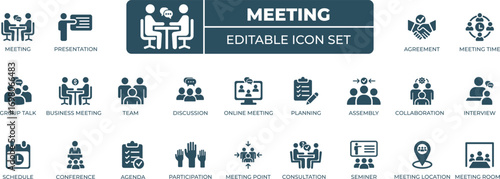 Meeting icon set - Simple modern icons collection 