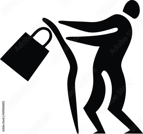 Security Breach Icon: Abstract Padlock & Crowbar Silhouette for Cybercrime Awareness