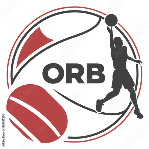 Dynamic silhouette of basketball player dunking inside a circular logo with the word orb