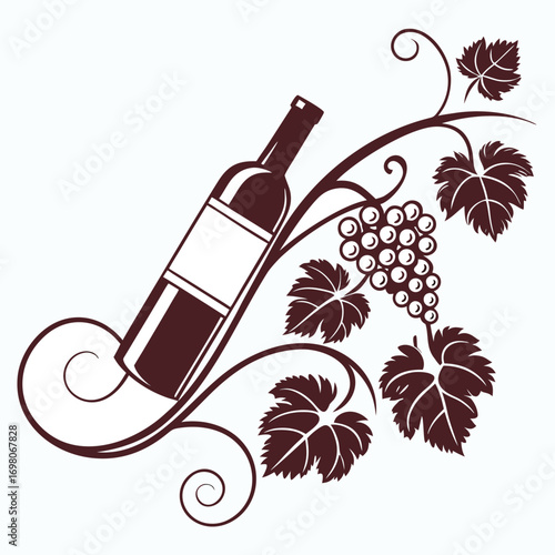 Modern wine brand logo design featuring a stylized bottle and grape cluster