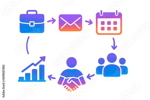 Business workflow process with strategy and team collaboration icons