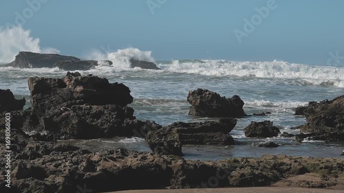 Storm in Morocco, waves crashing on the coast