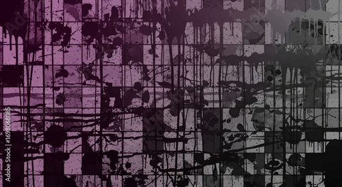 Abstract artwork with a grid pattern and paint splatters creating a unique visual.