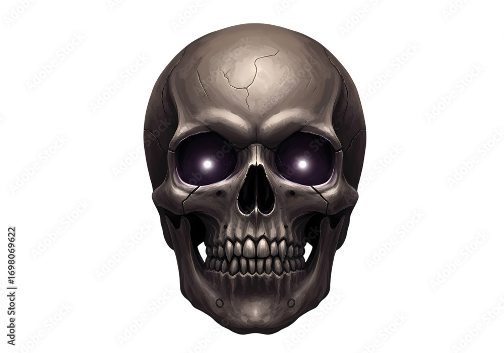 Fototapeta premium Glowing Eyes Skull Dark Fantasy Art isolated on transparent background