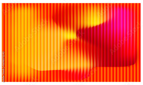 Volcanic Ripple Holographic Texture. Fiery Gradient Flow of Red, Orange, and Yellow with Iridescent Glass Surface. Shimmering Abstract Light Waves Create a Futuristic Digital Illusion on Dark Backgrou