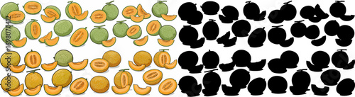 Cute citrus fruits with shadow outlines