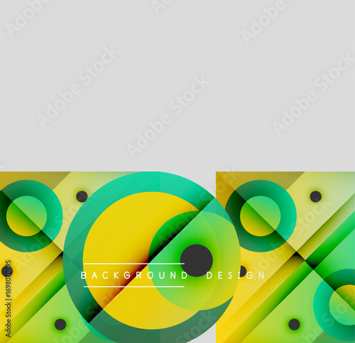 Abstract geometric pattern. Vibrant green, yellow hues blend. Circles, lines create dynamic visual texture. Modern design element.