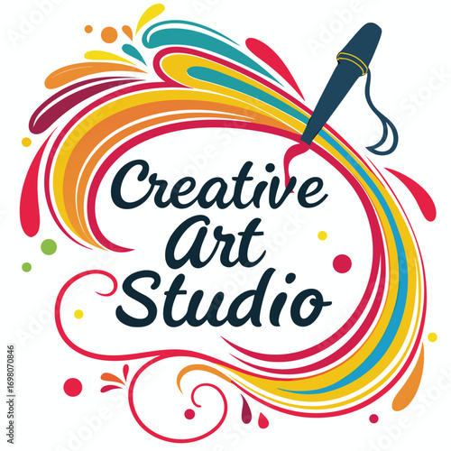 Vibrant abstract paint splash logo for a creative art studio with colorful splashes and artistic flair