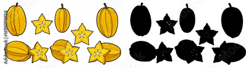 Cantaloupe slices and silhouettes with transparent background