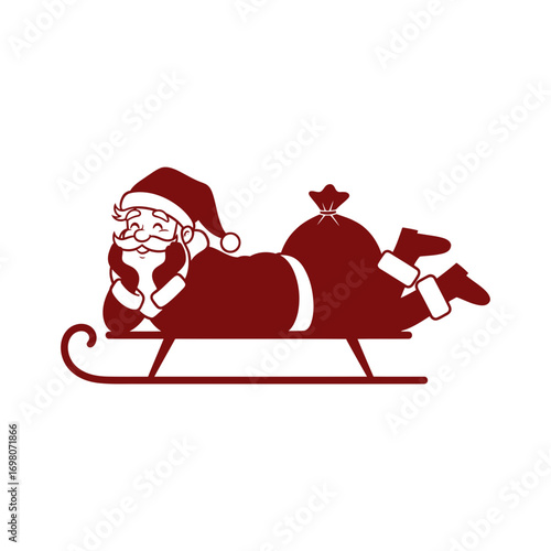 Vector art of santa claus relaxing on sleigh with gift bag
