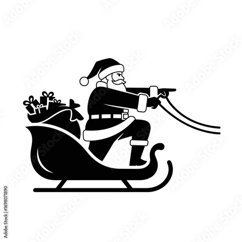 Vector art of santa claus riding a sleigh with a bag of gifts