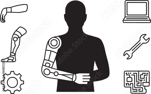 Artificial Intelligence Humanoid Silhouette Icon Set Automation Future Technology Design