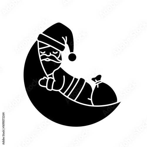 Vector art of santa claus sleeping on moon with gift