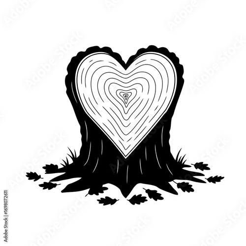 Vector art of heart shaped tree stump for love or nature concept