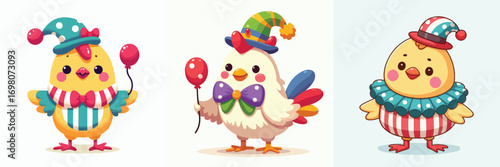funny chicken vector dressed as a clown