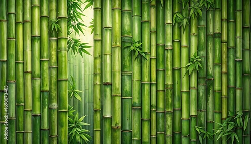 Lush green bamboo grove