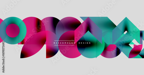 Abstract colorful shapes overlap, creating dynamic visual effect. Modern design elements suggest innovation, fluidity. Background features gradient hues.