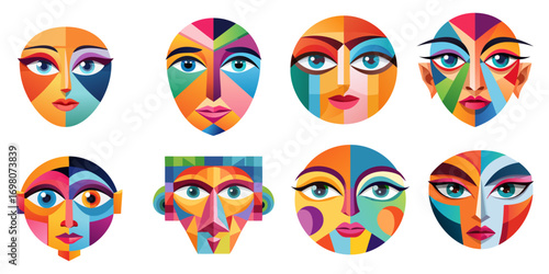 Set of abstract portraits in modern art style. Vector illustration.