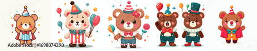 cute bear vector dressed as a clown