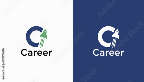 Circle Arrow letter C career Up Logo Line. Geometric Arrow Out of Box Icon isolated. Usable for Business and Technology Logos. Flat Vector Logo Design Template Element.