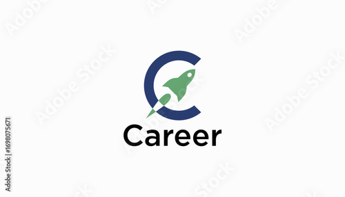 Circle Arrow letter C career Up Logo Line. Geometric Arrow Out of Box Icon isolated. Usable for Business and Technology Logos. Flat Vector Logo Design Template Element.