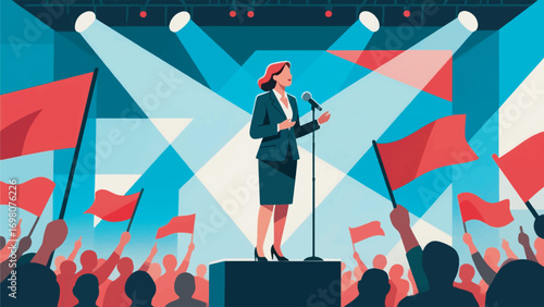 illustration of a female politician giving a speech on stage vector design template